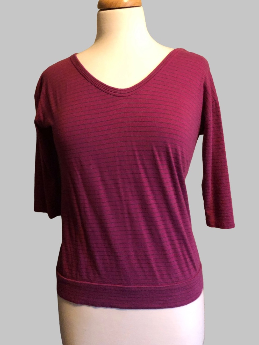 LOFT Petites Striped 3/4 Sleeve Knit Top Purple SP 113-297074